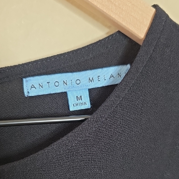 Antonio Melani Top Black Flared Bell Long Sleeve Crew Neck Blouse Size Medium - Picture 2 of 5